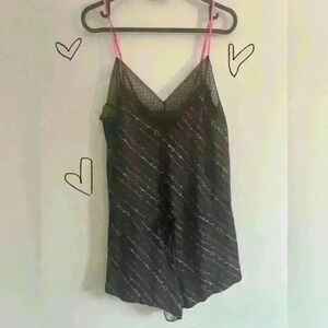 VICTORIA SECRET black pink Lace Romper size‎ S nightgown  lingerie intimate